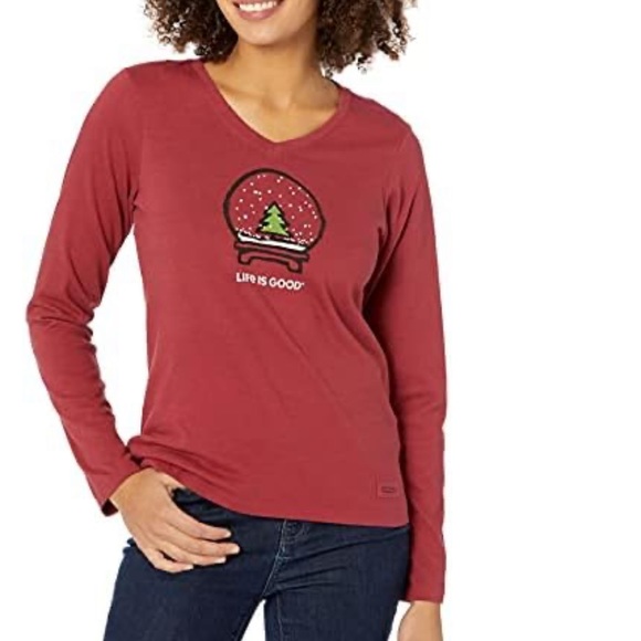 Life Is Good Tops - Life Is Good Women’s Crusher Long Sleeve Christmas Snow Globe Tee.